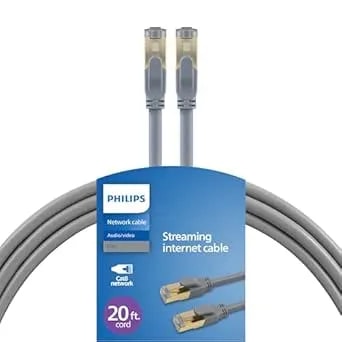 Philips cat8 Ethernet Cable, Extra Long 20 Ft Cord, 40 Gbps, 2000mhz, rj45m Connector, S/Ftp For Computer, Game Console, Cable/Dsl Modem, Network Switch, Streaming Device, Gray, swr3143gr/37