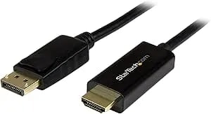Startech.Com 3ft (1m) Displayport To HDMI Cable - 4K 30Hz - Displayport To HDMI Adapter Cable - DP 1.2 To HDMI Monitor Cable Converter - Latching DP Connector - Passive DP To HDMI Cord (DP2HDMM1MB)