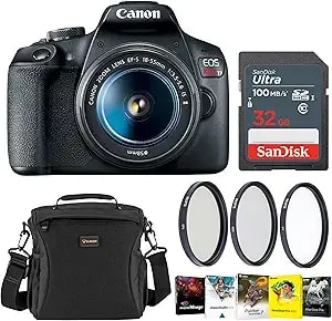 Canon Eos Rebel t7 Dslr Camera W/Ef-S 18-55mm F/3.5-5.6 Is Ii Lens, 24.1mp Aps-C Cmos, Wi-Fi, Full Hd Video, Bundle W/ 58mm Uv/Cpl/Nd Filter Kit, Case, Memory Card, Pc Software, 1-Year Warranty