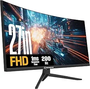 Westinghouse 27 Inch Curved Gaming Monitor, 200hz, 1ms, Fhd 1080p, 3000:1 Contrast Ratio, 118% Srgb, 1500r, Amd Freesync, Eyecare, For Pc Games With Built-In Speakers, Displayport, hdmix2-Black