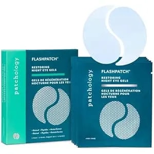 Patchology Flashpatch Restoring Night Eye Gel Patches With Retinol, Squalane & Peptides – Hydrogel Under Eye Masks For Fine Lines, Dark Circles & Puffiness – Overnight Eye Care (5 Pairs)