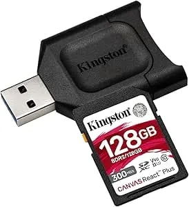 Kingston 128g Canvas React Plus Sdxc Card - Up To 300mb/S - Uhs-Ii, c10, u3, v90 - mlpr2/128gb