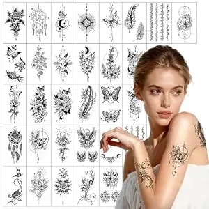 30 Sheets 3d Temporary Tattoos Stickers, Flowers Butterflies And Dreamcatchers Body Art Temporary Tattoos For Both Men And Women
