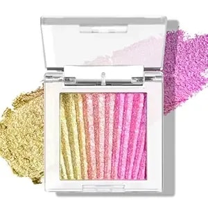 Pink Glitter Eyeshadow, Half Magic Eyeshadow Palette, 3-Color Gold-Pink-Purple Chameleon Iridescent Holographic Glitter Cream Eye Shadow,#03