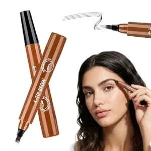 2 Pcs Microblading Eyebrow Pencil, 2026 Upgraded Eyebrow Contouring Pencil With A Micro-Fork Tip, Premium 3d Waterproof 4 Tipped Spoolie Brush Long-Lasting Stay On All Day (Dark Brown)