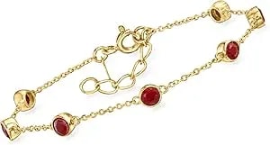 Ross-Simons 2.50 Ct. T.W. Bezel-Set Ruby Station Bracelet In 18kt Gold Over Sterling. 7 Inches