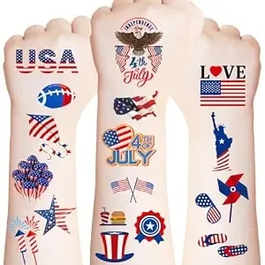 4th Of July Tattoos Temporary For Kids Adults 20 Sheets 158pcs Fourth Of July Party Favors Patriotic Stickers Independence Day Accessories American Flag Red White And Blue Decorations Party Supplies