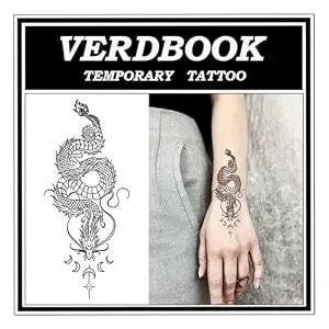 Waterproof Temporary Tattoos: 2-Sheet Tattoo Kit With Realistic Body Stickers, Semi-Permanent Tattoos For Adults Lasting 7-15 Days – Safe For Men & Women, Lunar Dragon Pattern
