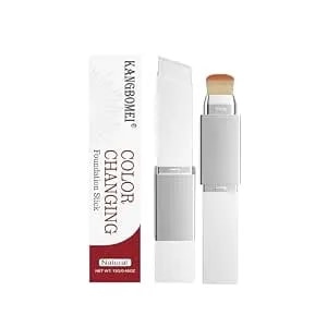 Color Changing Foundation Stick - Heat-Activated 2-In-1 With Detachable Brush, Hydrating Self-Adjusting Concealer Base, Portable Travel Makeup
