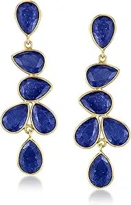 Ross-Simons 30.00 Ct. T.W. Sapphire Drop Earrings In 18kt Gold Over Sterling
