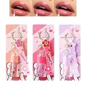 Keychain Lip Glosses Set, Girls Party Favor Including 3pcs Assorted Flavors Moisturizing Shimmer Lip Glosses