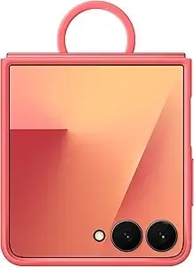 Samsung Galaxy Z flip7 Official Ring Phone Case Silicone, Easy To Carry, Soft, Sleek, Us Version, Coral Red