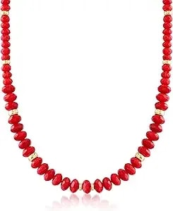 Ross-Simons 4.5-8mm Red Coral Bead Graduated Necklace With 14kt Yellow Gold