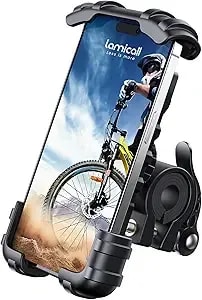 Lamicall Bike Phone Holder Motorcycle Mount - One-Hand Operation, Lockable - 360° Rotation Handlebar Clamp For 4.7-6.8" Iphone 17 Pro Max Air, Rubber Protect, Road Mountain Bike E-Bike Scooter Holder