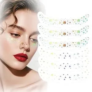Yosca Glitter Freckles Face Tattoo, 6pcs Holographic Shamrock Temporary Glitter Tattoos Face Stickers, Sparkle Four Leaf Clover Speckles For Green St. Patrick'S Day Party Pride Rave Accessories
