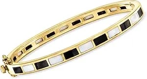 Ross-Simons Onyx And Opal Bangle Bracelet In 18kt Gold Over Sterling