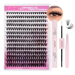Fadlash Lash Clusters Kit 280pcs Natural Eyelash Clusters Individual D Curl Cluster Eyelash Extensions 8-16mm With Lash Bond And Seal Lash Tweezer For Beginners Diy At Home (40d-0.07d-8-16mm Kit)