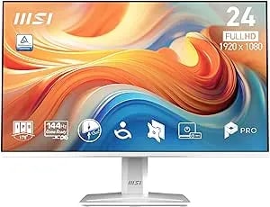 Msi PRO MP243W E14 24-Inch IPS 1920 X 1080 (FHD) Computer Monitor, 144Hz, Adaptive-Sync, HDR Ready, HDMI, Display Port, VESA Mountable, Tilt, 4-Side Slim Bezel, 1ms, White