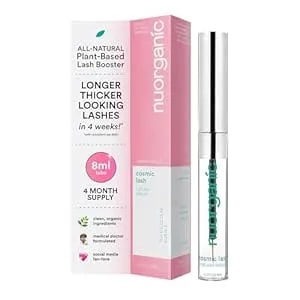 Nuorganic 'Cosmic Lash' Eyelash Growth Serum For Longer Lashes, Plant Stem Cell Science, Natural, Prostaglandin Free, Peptides, Biotin, Vegan, 4 Month Supply, 8ml / 0.3 Fl Oz