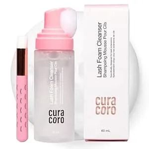 Curacoro 60ml Eyelash Extension Cleanser (Unscented) - Lash Shampoo For Lash Extensions, Eyelash Extension Foam Cleanser For Sensitive Skin, Removes Waterproof Makeup For Professional & Home Use