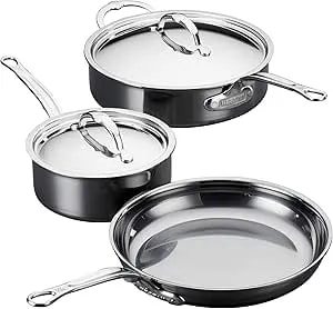 Hestan Nanobond Molecular Titanium 5-Piece Cookware Set - Pfas-Free Stainless Steel, 4x Stronger, 1050°F Safe, Induction Compatible, Handcrafted Italy