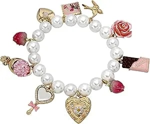 Betsey Johnson Women'S Sweetheart Charm Pearl Stretch Bracelet