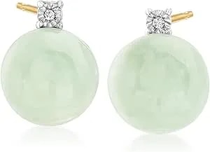 Ross-Simons Jade Earrings With Diamond Accents In 18kt Gold Over Sterling