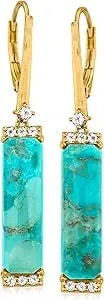 Ross-Simons Turquoise Drop Earrings With .20 Ct. T.W. White Topaz In 18kt Gold Over Sterling