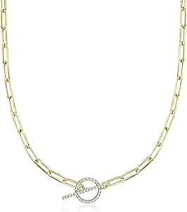 Ross-Simons 0.25 Ct. T.W. Diamond Toggle Clasp Paper Clip Link Necklace In 14kt Yellow Gold
