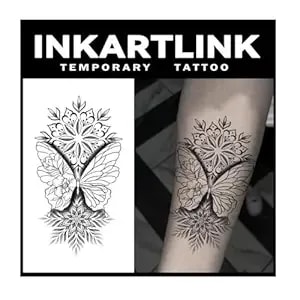 Inkartlink Tattoo Tech, 2 Sheets Large Semi Permanent Tattoo, Temporary Tattoos, Last 1-2 Weeks, Waterproof, Realistic Look, No Adhesive, No Reflection （Butterfly)319