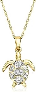 Ross-Simons Diamond Turtle Pendant Necklace In 14kt Yellow Gold. 18 Inches