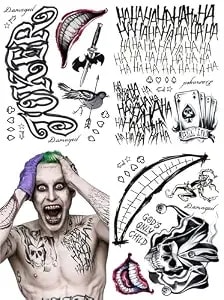 13 Sheets Joker Tattoos Halloween - Hahaha Damaged Joker Smile Temporary Tattoos Fake Tattoo Stickers Joker Costume Masquerade Cosplay Party Accessories Makeup Waterproof