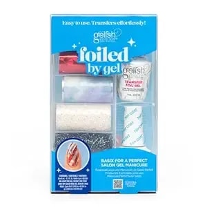 Gelish Mini Foiled By Gel - Nail Art Kit, Metallic Nail Designs Set With Transfer Foil Gel, Top It Off Sealer Top Coat & 6 Nail Foils - Diy Holographic & Winter Nail Art.