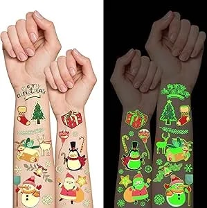 Greingways 260 Styles Christmas Tattoos Party Favors For Kids, Luminous Temporary Tattoos Stickers, Christmas Goodie Bag Stocking Stuffers Christmas Toys Gifts For Kids Boys Girls