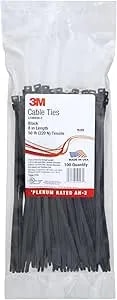 3m Cable Tie, Black, 50 Lb Tensile Strength, 8", Black, Bag Of 100 Pieces Of Standard Nylon Cable Ties