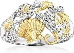 Ross-Simons 0.10 Ct. T.W. Diamond Sea Life Ring In 2-Tone Sterling Silver
