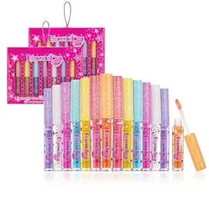 Expressions Girl 14pc Fruity Flavored Lip Gloss Set – Assorted Fruit Flavor Lip Glosses - Non-Toxic Kids Makeup - Fun Shiny Lip Gloss Collection For Kids, Teens & Girls – Sweet Glossy Lip Care