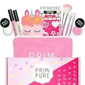 Prim And Pure Mineral Gift Set With Unicorn Mirror - Perfect For Play Dates & Birthday Parties - Kids Eyeshadow Makeup – Mineral - Organic & Natural Makeup Kit For Kids - Made In Usa (Pink)