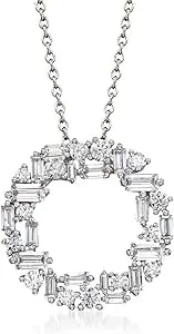 Ross-Simons 1.75 Ct. T.W. Baguette And Round Cz Open Circle Pendant Necklace In Sterling Silver. 16 Inches