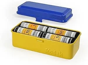 Kodak 120/135 Film Case - For 8 Rolls Of 120 Films / 10 Rolls Of 35mm Films - Retro Steel Case To Sort & Safeguard Film (Blue Top/Yellow Body)