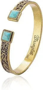 Wrangler Turquoise Cuff Bracelet, Carved Floral Western Jewelry For Women - Turquoise Jewelry For Women, Antiqued Copper Open Bangle, Polished Vintage Floral Carving, Comfortable, Gift Box