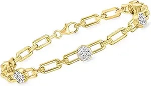 Ross-Simons 0.50 Ct. T.W. Diamond Cluster Paper Clip Link Bracelet In 18kt Gold Over Sterling