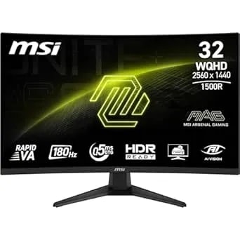 Msi Mag 321cqf e18 32-Inch 2560 X 1440 (Qhd) Gaming Office Monitor, 180hz, Adaptive-Sync, Hdr Ready, Hdmi, Vga Port, Vesa Mountable, Tilt, 4-Side Slim Bezel, 0.5ms, Black