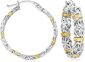 Ross-Simons Byzantine Station Hoop Earrings In Sterling Silver With 14kt Yellow Gold