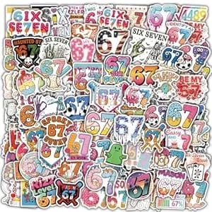 110pcs Six Seven Stickers Tattoos Funny 6 7 Party Favors & Decorations, Number Funny Six Seven Donut Ice Cream Baseball Elf Santa Christmas Gifts 6 7 Waterproof Vinyl Decals For Water Bottle