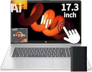 HP 17.3" Touchscreen Business Laptop, AMD Ryzen 5 Processor (Beats Intel i7-1355U), 16GB DDR5 RAM, 1TB Storage(512GB SSD & 500GB External), USB-C, Wi-Fi 6, Windows 11 Pro + Copilot, Earphone Jack
