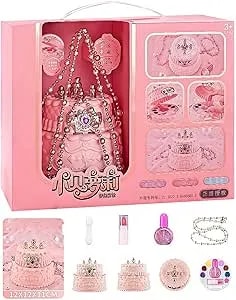 Kids Makeup Box Kit, Cute Princess Carriage Shape Cosmetic Sets Makeup Kits, Portable Real Beauty Set Pretend Toys Birthday Gift For Kids & Little Girls