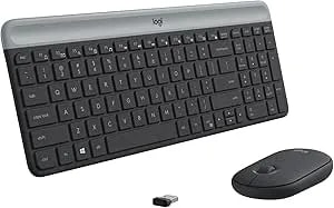 Logitech MK470 Slim Wireless Keyboard And Mouse Combo - Modern Compact Layout, Ultra Quiet, 2.4 Ghz USB Receiver, Plug N' Play Connectivity, Compatible With Windows - Graphite