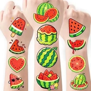 108 Pcs Glitter Watermelon Temporary Tattoos For Kids - Cute Summer Fruit Fake Tattoo Stickers, Watermelon Birthday Party Decorations, Hawaiian Luau Favors, School Rewards