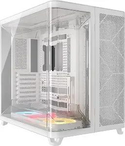 Corsair Air 5400 Lx-R Rgb Icue Link Triple-Chamber Mid-Tower Panoramic Pc Case – 3x Pre-Installed Reverse-Rotor Lx-R Rgb Fans, Low-Noise, High Airflow Ducts, Reverse Motherboard Support – White